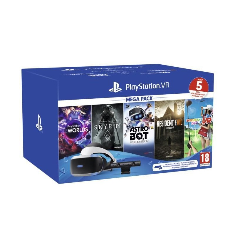 MégaPack PSVR MK4 2 : Casque PSVR V2 + PS Camera V2 + VR Worlds + Skyrim + Everybody's Golf VR + Resident Evil 7 + Astro Bot